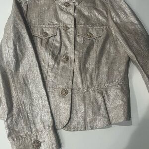 CE CLASSIQUES ENTIER GOLD METALLIC JACKET WITH PEPLUM BOTTOM SIZE M